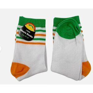 Mens Striped‎ Ankle Socks Green/Orange Cotton Blend